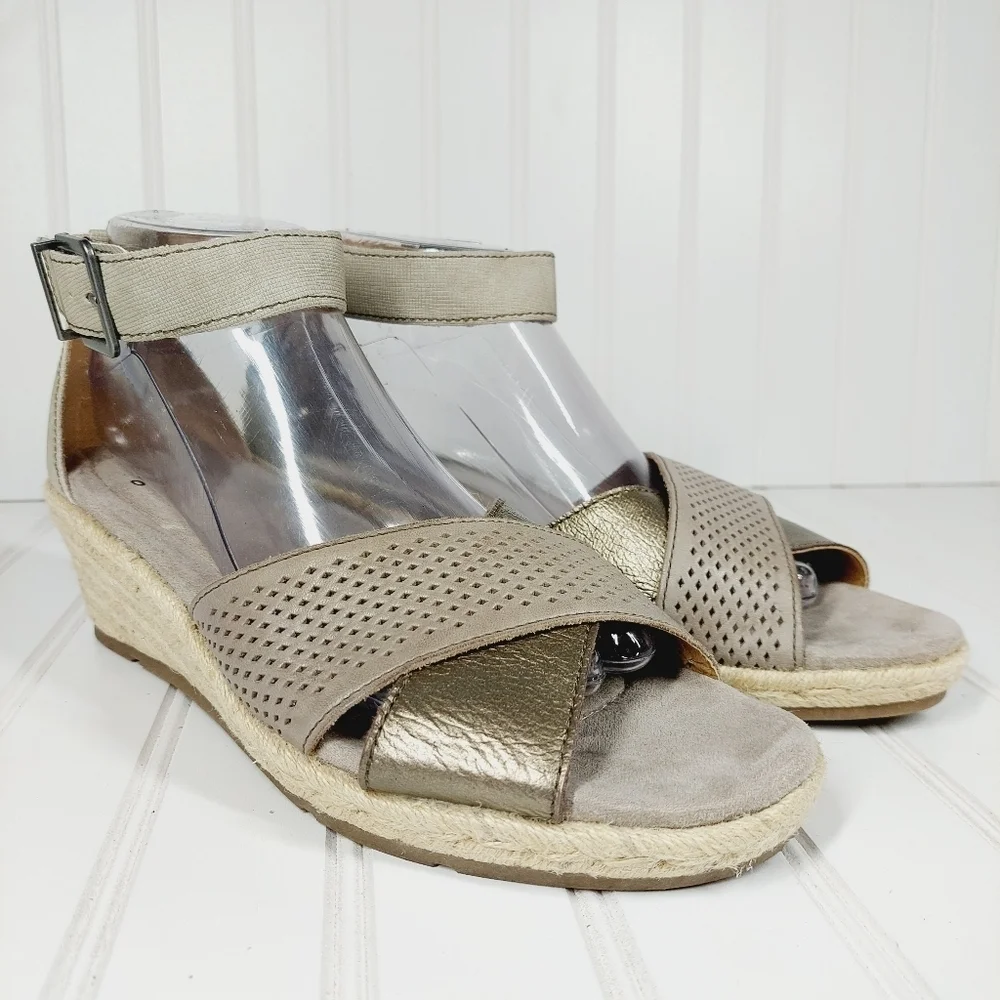 Earth Origins Naples Natasha Platinum Leather Espadrille Wedge Sandals D144 - Picture 5 of 15